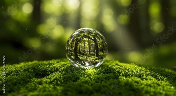 Obraz Mystical Forest Crystal Ball with Glowing Butterflies