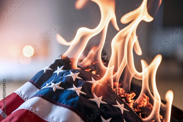 Obraz Close up of burning USA flag