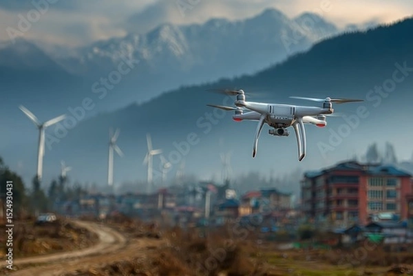 Fototapeta Enhancing sustainable energy ai-powered drone monitoring for efficient wind turbine management in clean technology environments