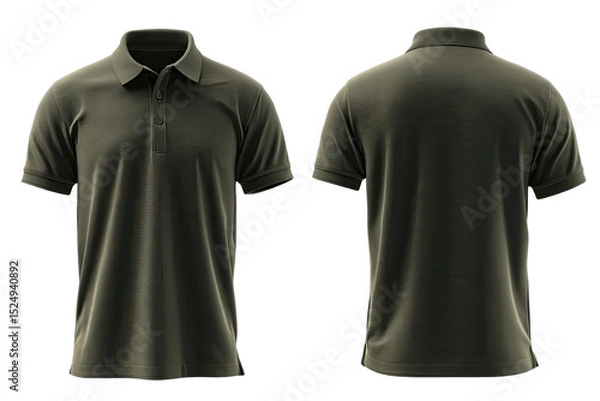 Obraz Front and back view of a dark olive green polo shirt