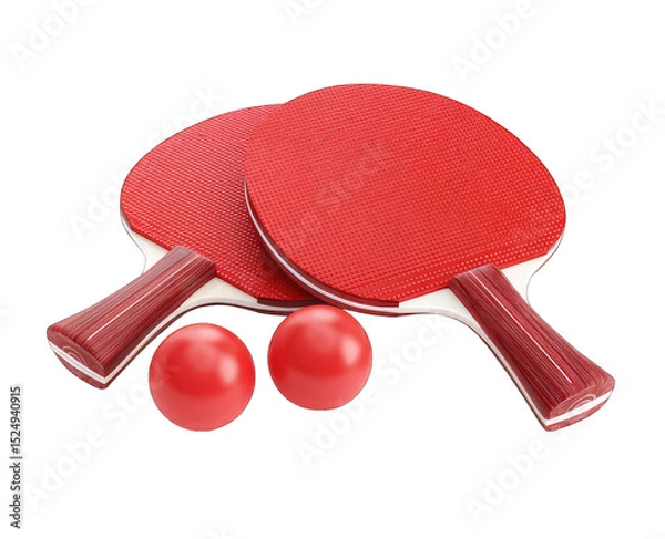 Obraz Two red ping-pong paddles and two red balls