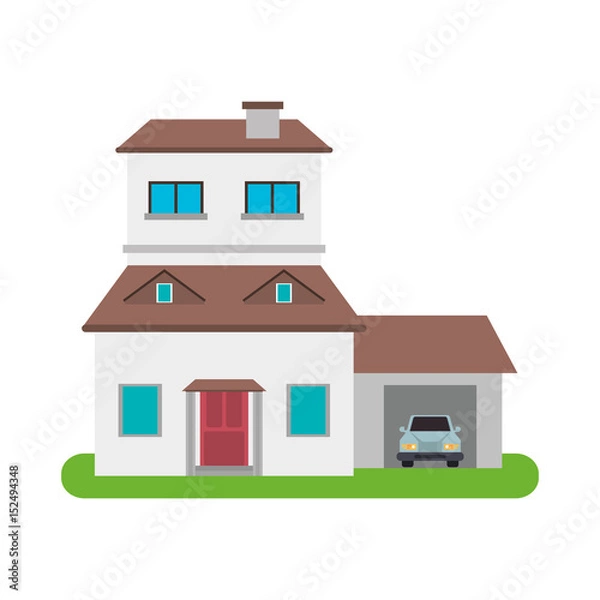 Fototapeta pretty family house surrounded by lawn icon image vector illustration design 