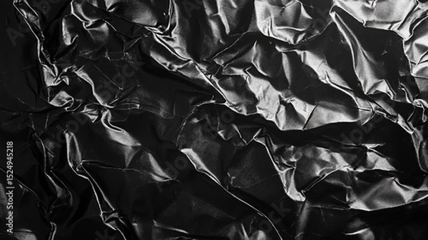 Obraz Crumpled black foil texture background with light reflections