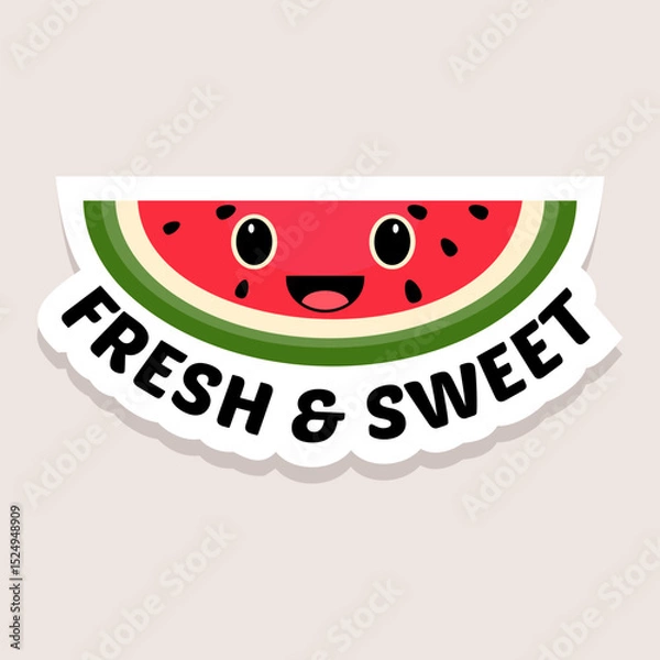 Obraz Fresh and Sweet watermelon sticker featuring cute smiling fruit design