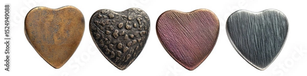 Obraz Four heart-shaped metal pieces in various tones