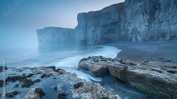 Fototapeta Serenity at Dusk: Enchanting Beach with Singular Rock Formations