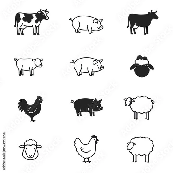 Fototapeta Vector Farm Animals Collection Isolated on White