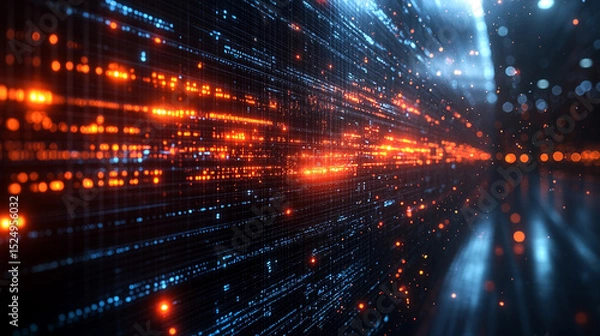 Obraz Data stream flowing in cyberspace with glowing lights