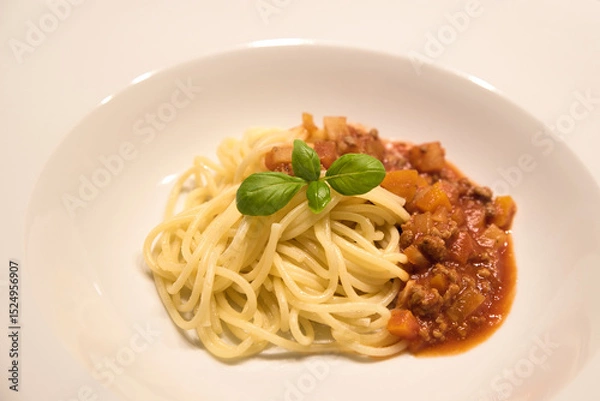 Fototapeta Spaghetti Bolognese close up view

