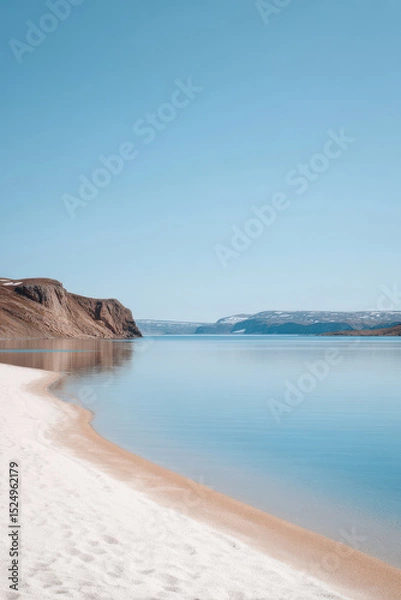 Fototapeta serene beach in nunavut canada with soft white sands and gentle waves lapping at shore