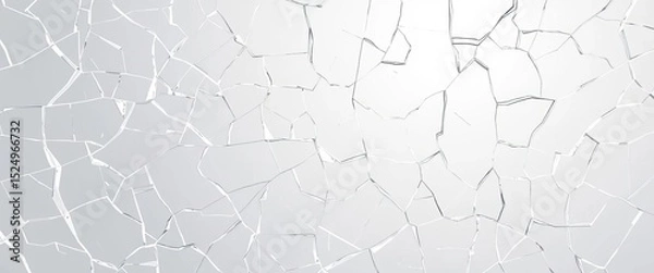 Fototapeta Abstract white shattered glass, anime-style cracks & mirror shards on a clean background, geometric, graphic