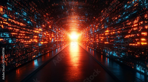 Obraz Digital data tunnel with bright light at end