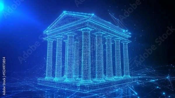 Fototapeta Futuristic digital banking icon depicting a building with columns.