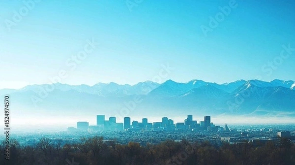 Fototapeta Panoramic View of Salt Lake City Skyline with Mountain Backdrop