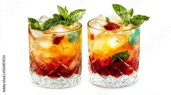 Fototapeta Perfectly Isolated Caipirinha and Mojito for Summer 