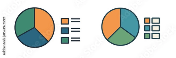 Fototapeta Colorful pie charts displaying data comparisons in a modern, minimalist style with accompanying legends