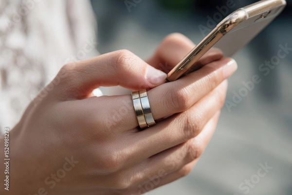 Fototapeta Ring and smartphone conveys joyful connection