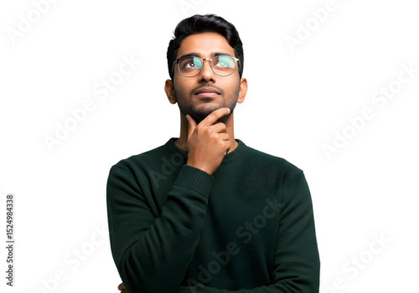 Fototapeta Pensive Indian Man Deep Thought Focused on Solutions