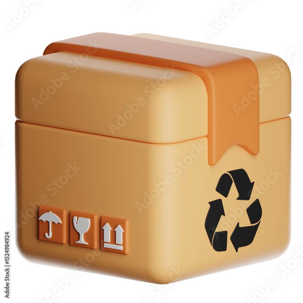 Fototapeta Cardboard box with recycle symbol showing eco-friendly shipping and handling