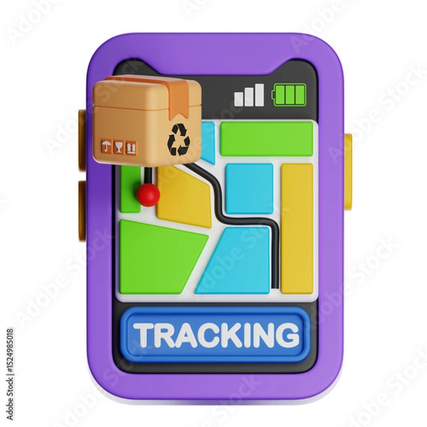 Obraz 3d phone tracking cardboard box on map with transparent background