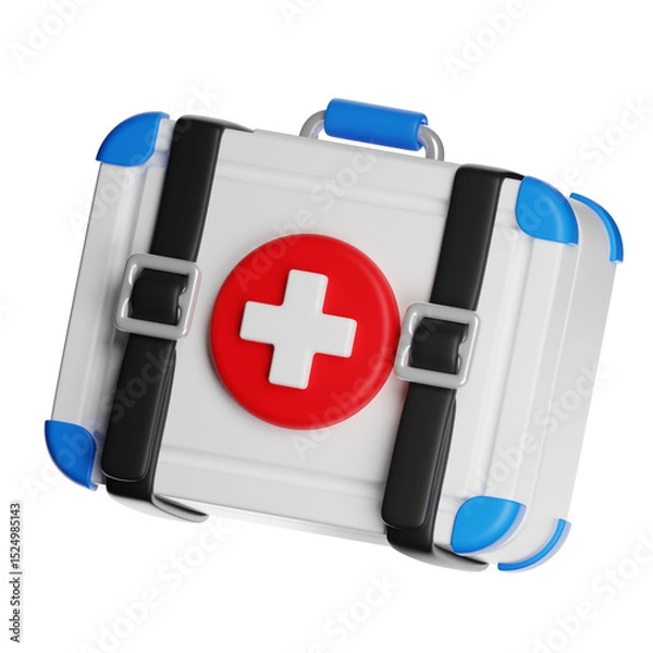 Obraz White and blue first aid kit closed with red cross symbol on transparent background