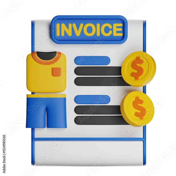 Obraz Invoice for sportswear purchase showing payment in us dollars with transparent background