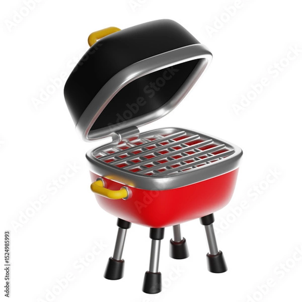 Obraz Red portable barbecue grill with open lid on transparent background