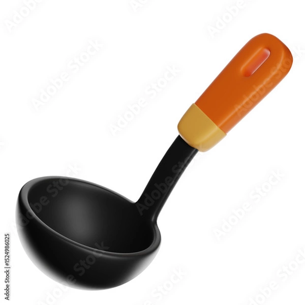 Obraz 3d ladle with orange handle on transparent background