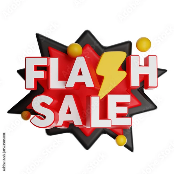 Obraz Flash sale 3d rendering on transparent background with lightning bolt and star shape