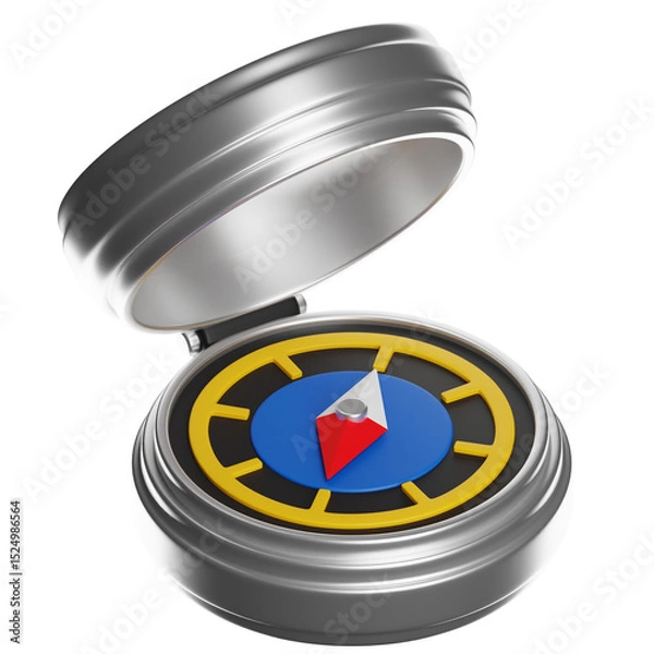Fototapeta 3d compass pointing north with open lid on transparent background