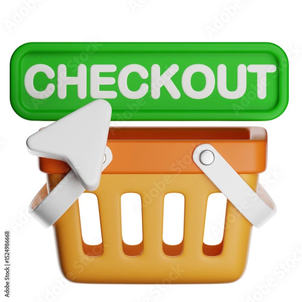 Obraz Shopping basket with checkout button and mouse arrow pointing on transparent background