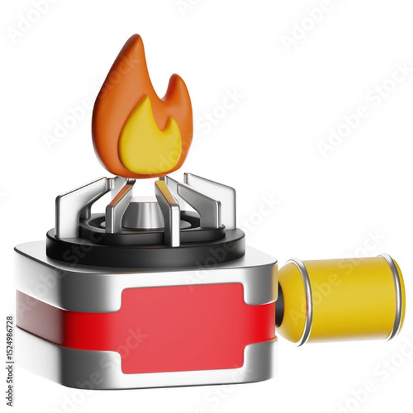 Fototapeta Portable camping stove burning with yellow and red flame on transparent background
