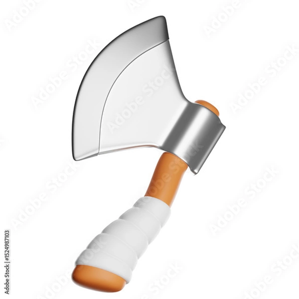 Obraz 3d axe with orange handle and silver blade on transparent background