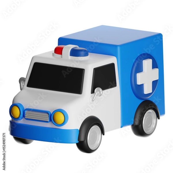 Obraz 3d ambulance cartoon delivering first aid on transparent background