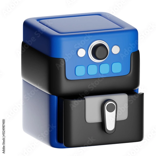 Obraz Modern blue air fryer appliance with transparent background
