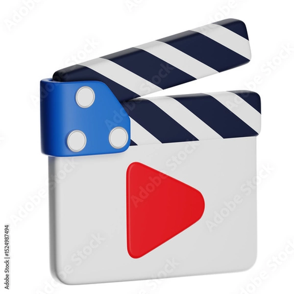 Fototapeta 3d clapperboard with play symbol representing filmmaking and entertainment on transparent background