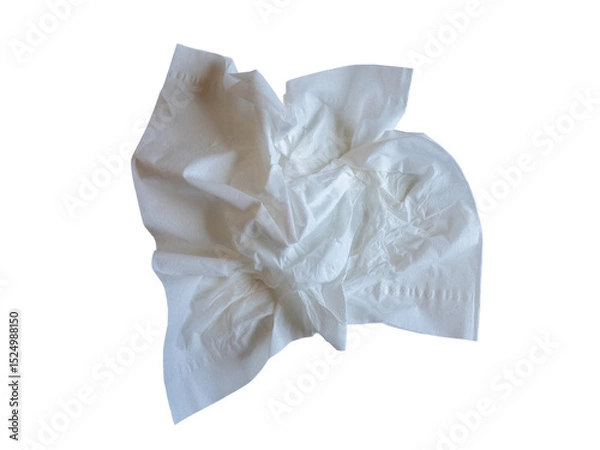 Fototapeta The Photo of a Used tissue paper on a white background, taken with a 45Mp high resolution camera.