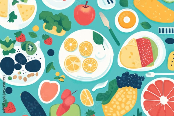 Fototapeta Healthy food displayed cheerfully offers nourishing and colorful arrangement