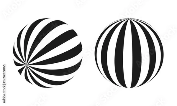 Fototapeta Striped 3d sphere. Abstract spiral ball with black and white lines. Vector illustration.