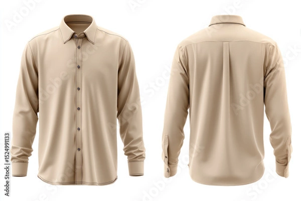 Fototapeta Beige shirt displays clean, confident style with front and back views