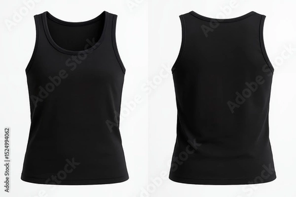 Obraz Front and back view of a black sleeveless shirt on transparent background, concept for apparel design and fashion template