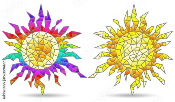 Obraz Set of illustrations in stained glass style with abstract suns, elements isolated on a white background