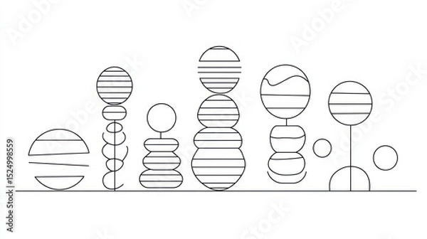 Fototapeta Abstract line art of stylized, vertically-stacked circles and orbs