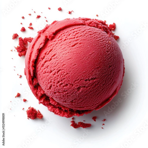 Obraz Delicious red sorbet scoop with crumbs on white background