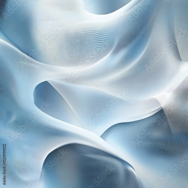 Obraz Abstract image of flowing, translucent fabric in shades of blue and white, creating a soft, ethereal effect