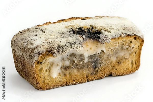 Fototapeta Spoiled Bread with Fuzzy Mold Growth Isolated on White
