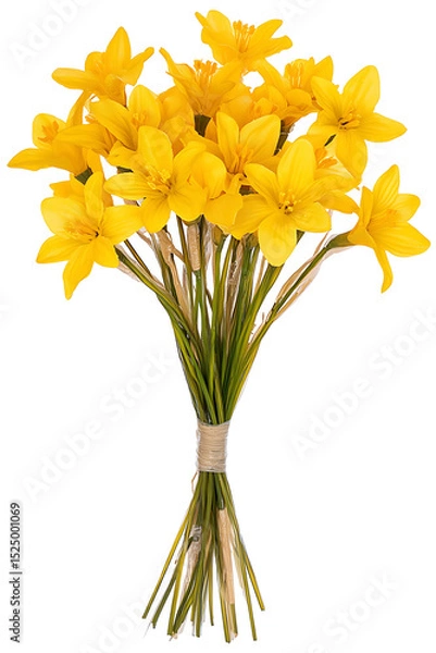 Fototapeta Vibrant Yellow Lent Lily Bouquet Fresh Spring Daffodils on White