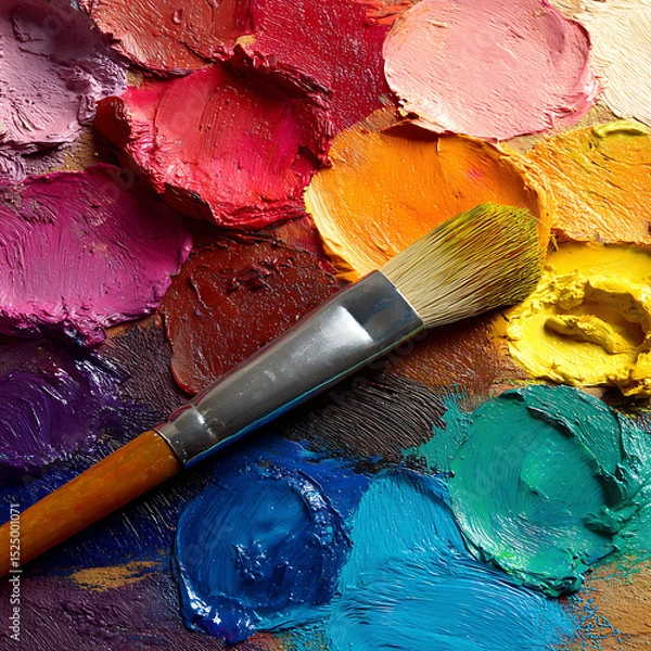 Fototapeta Vibrant Artist Palette with Colorful Paints and Brush