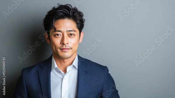 Obraz young Japanese businessman in sharp suit, exuding confidence and professionalism.