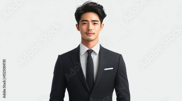 Obraz charismatic young man in tailored suit exudes confidence and professionalism, on white background.